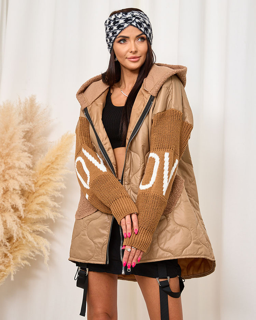 Royalfashion Світло-коричнева жіноча стьобана куртка на овчині