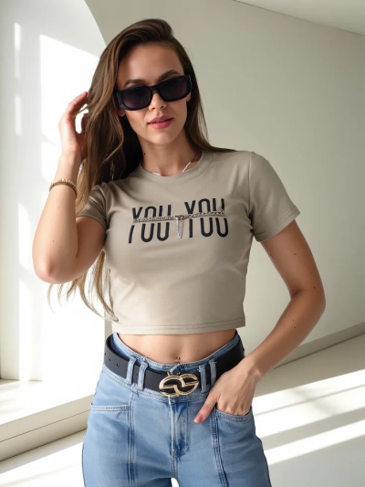 Royalfashion Dámské bavlněné crop top s nápisem