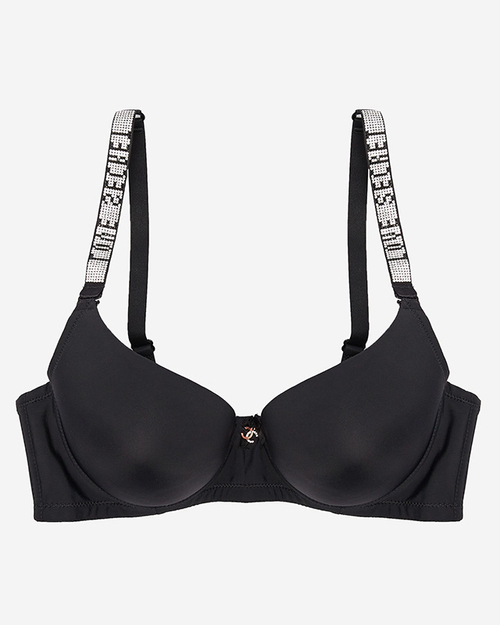 Гладкий чорний бюстгальтер на кісточках з декорованими бретелями - Нижня білизна