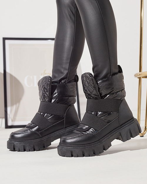 OUTLET Жіночі черевики а-ля снігоступи на плоскій підошві чорного кольору Ferory- Footwear