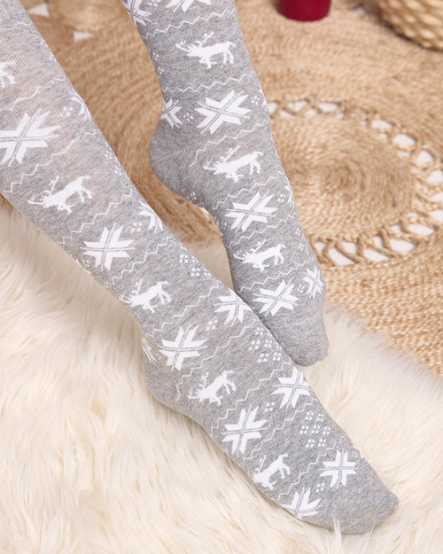 Шкарпетки жіночі світло-сірі довгі різдвяні - Нижня білизна
