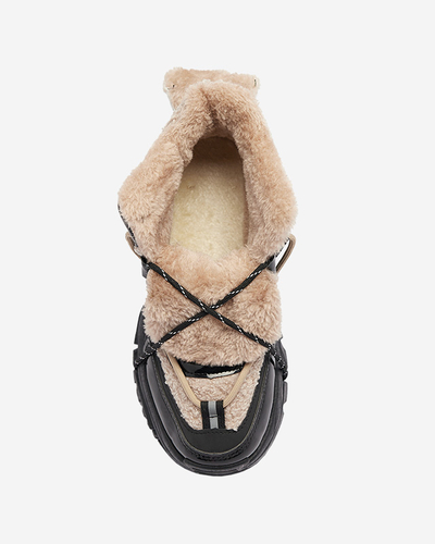 Чорні жіночі спортивні кросівки з хутром та бежевою шнурівкою Adbo- Footwear
