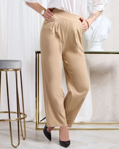 Royalfashion Světle hnědé dámské široké kalhoty