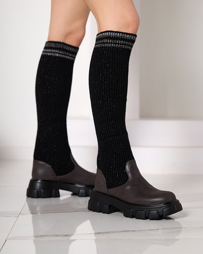 Černé a hnědé vysoké boty pro ženy Alerpi- Footwear