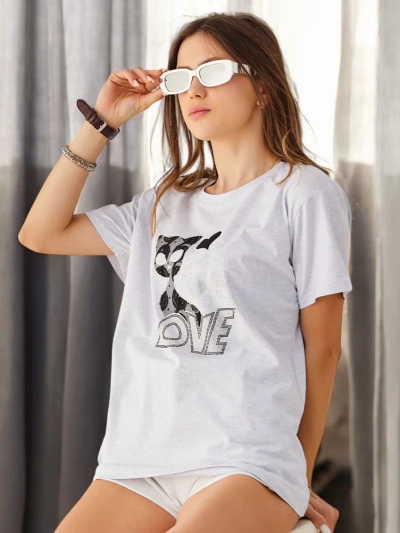Royalfashion Bavlněné tričko pro ženy Cat Love