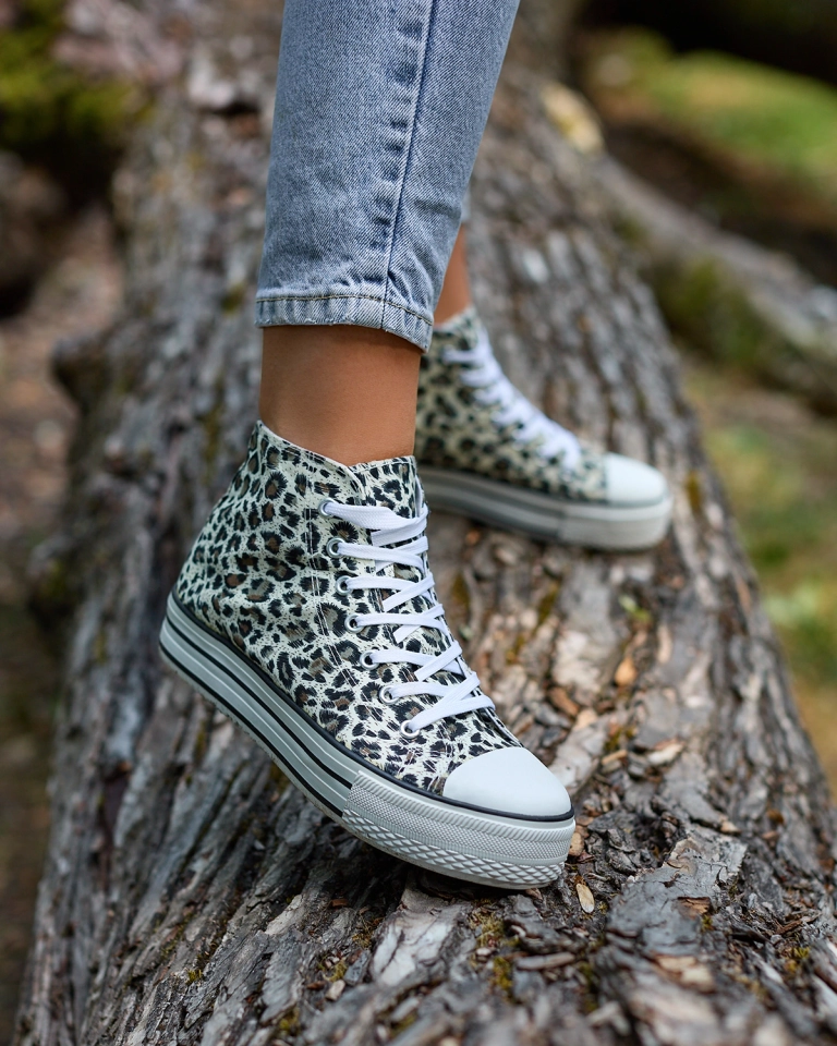 Royalfashion Béžové dámské tenisky na leopardí platformě Fylissa