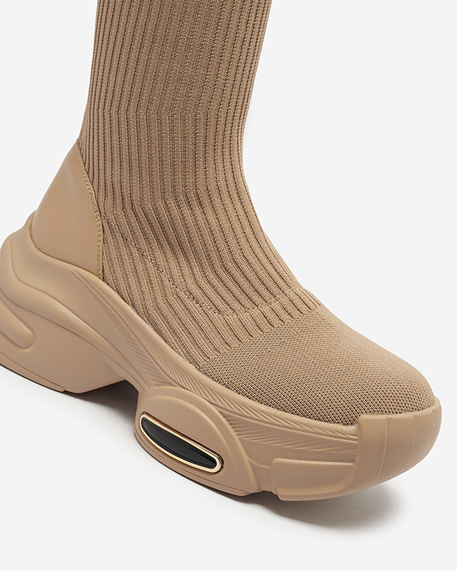 Dámské nazouvací kozačky nad kolena v khaki barvě Georis - Obuv