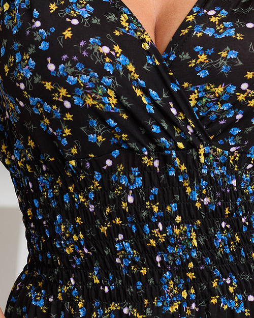 Жіноча чорна сукня максі з блакитними квітами - Одяг