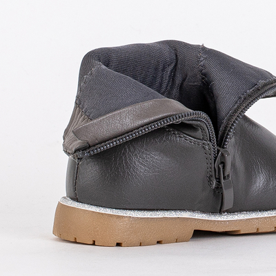 Dívčí šedé kozačky s ozdobným svrškem Nokimi-Shoes