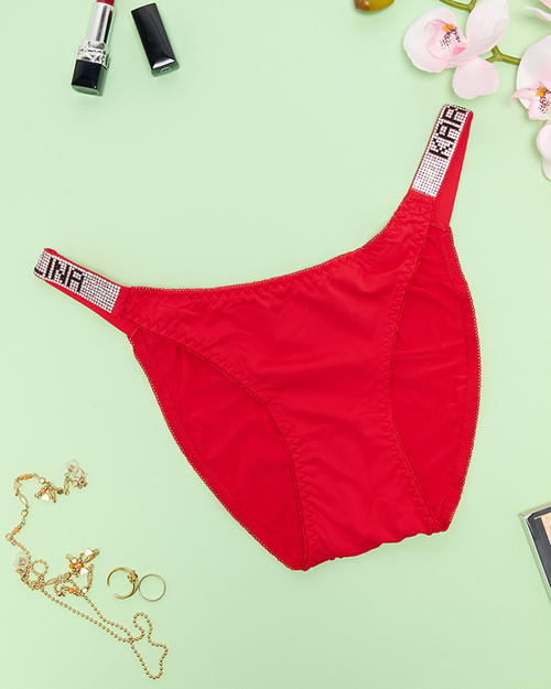Жіночі червоні трусики з декоративними смужками - Нижня білизна