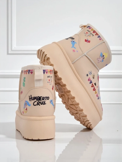 Oteplené boty Callisto Angelico s dětskými kresbami na platformě Beige