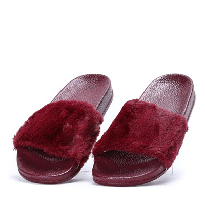 Klapki z futerkiem w kolorze bordowym Gabrielle - Obuwie