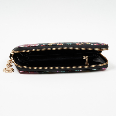 Velká černá dámská peněženka s květinovým vzorem - Doplňky