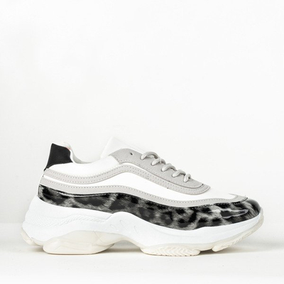 Сіро-білі кросівки з леопардовою вставкою Pia - Взуття