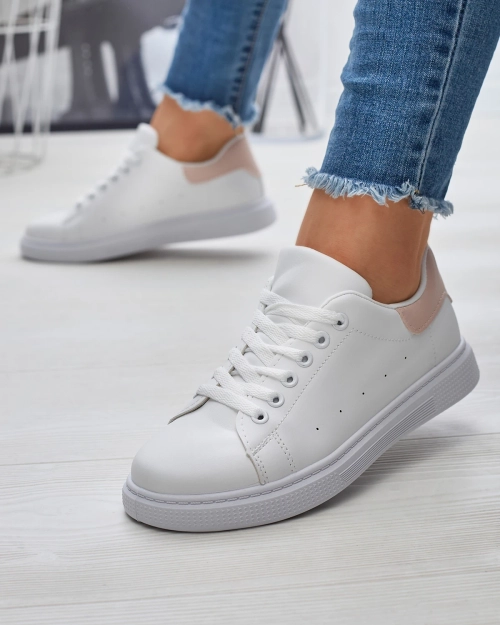 Білі жіночі спортивні кросівки з рожевою вставкою Asema- Footwear