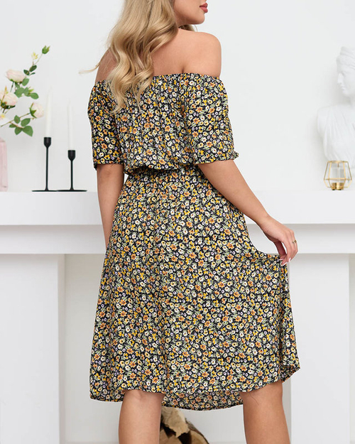 Жіноча чорна коротка літня сукня з різнокольоровими квітами - Одяг