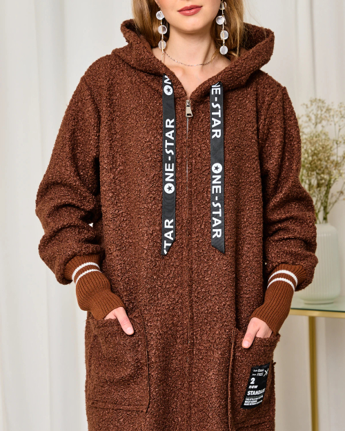 Royalfashion Довга коричнева жіноча дублянка