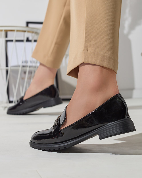 Жіночі лаковані мокасини з орнаментом чорного кольору Horiff- Footwear