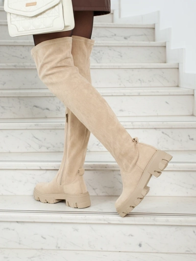 Dámské kozačky nad koleno eko semišové Maelin