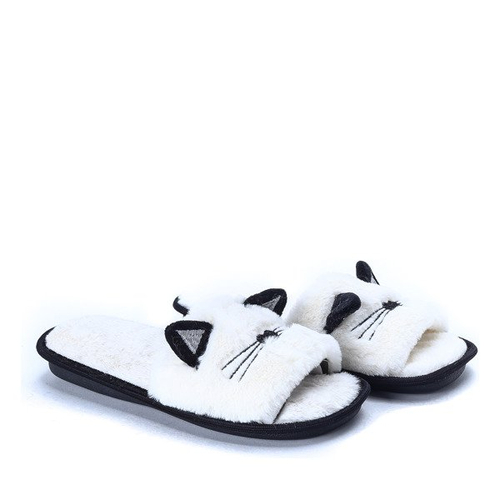 Białe kapcie z uszami Kitty- Obuwie