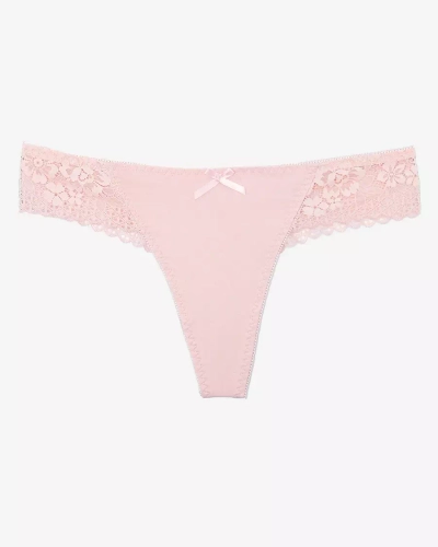 Růžové dámské bavlněné kalhotky tanga s krajkou - spodní prádlo
