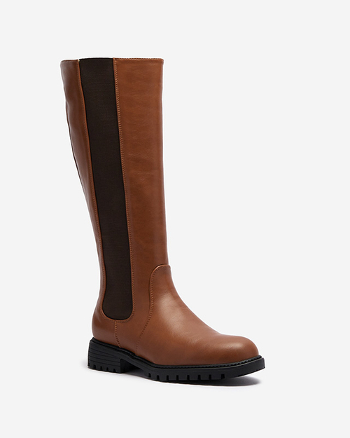 Жіночі чоботи до коліна на пласкому каблуці з верблюжої шкіри Dexis - Взуття