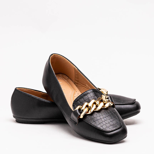 Чорні жіночі лофери з тисненням і ланцюжком Kedisa