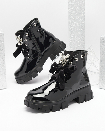 Dámské černé lakované boty Selpo- Footwear