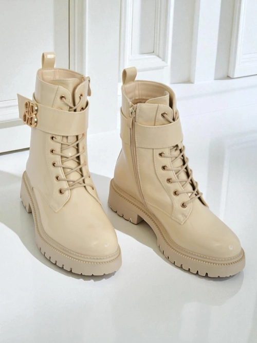 Бежеві ботильйони Ariadne з екологічної шкіри на блискавці, круглий носок стильні