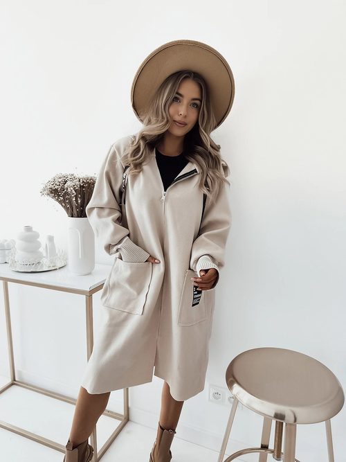 Жіноче пальто-куртка Royalfashion довжиною до коліна бежевого кольору