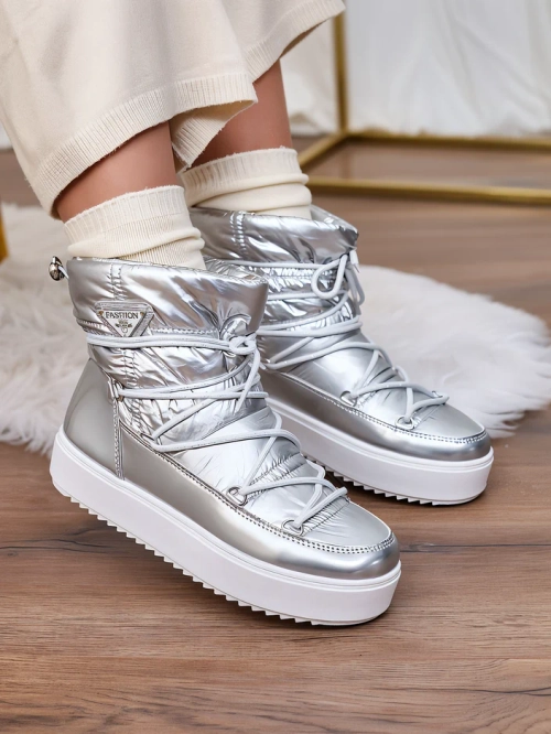 Royalfashion Жіночі сріблясті черевики-сліпони a'la снігоступи