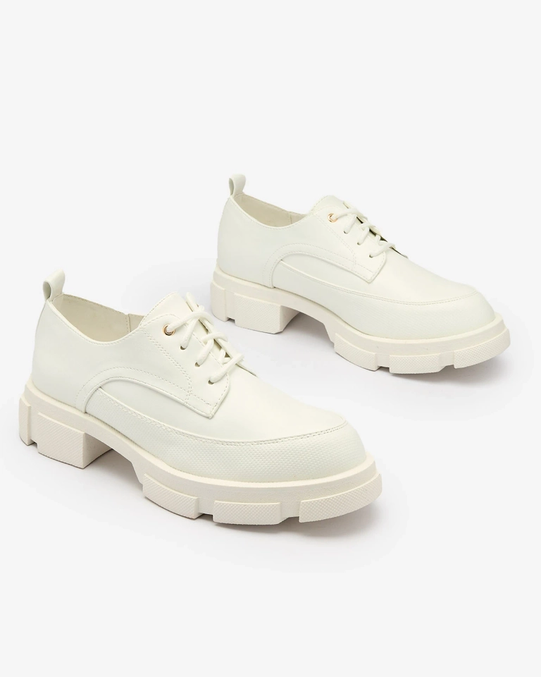 Royalfashion Bílé dámské polobotky s pevnou podrážkou Trendy Šněrovací polobotky