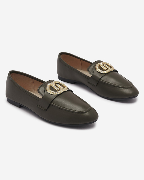 Темно-зелені жіночі мокасини з золотими вставками Uletta - Взуття