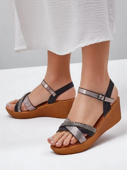 Royalfashion Жіночі wedges сандалі з стразами та блискітками Glittera