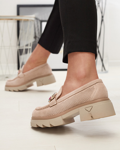 Бежеві ажурні жіночі мокасини з декором Bokkso- Footwear