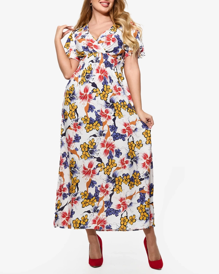 Dámské bílé midi šaty s květinovým vzorem - Oblečení