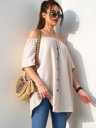 Dámská bavlněná blůza a'la ve španělském stylu s dekorativními knoflíky