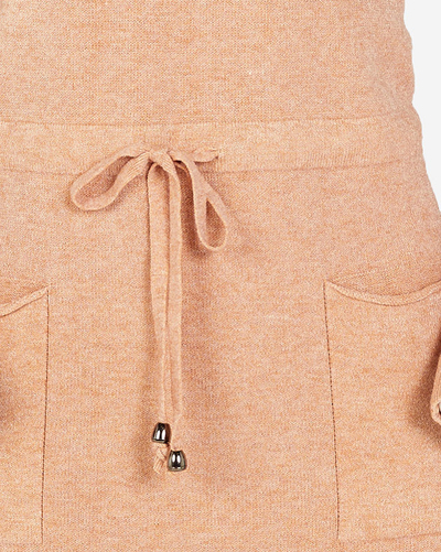 Světle hnědá dámská svetrová tunika s kapucí - Oblečení