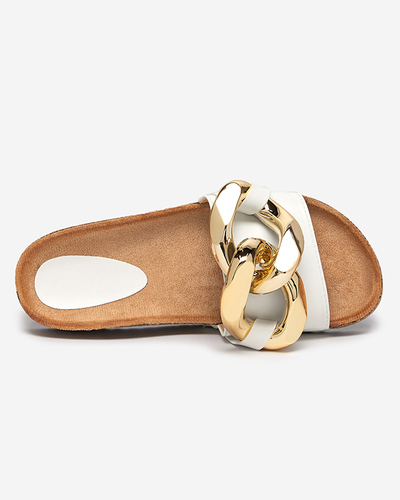 Dámské sandály Athenis Bianco Royalfashion – ekologická kůže, zlatý řetěz