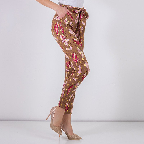 Коричневі жіночі штани з принтом
