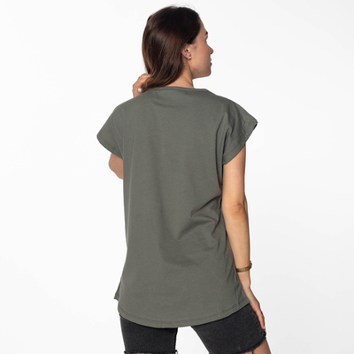 Dámské tričko se zlatým potiskem a khaki nápisem - Oblečení