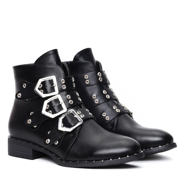 Czarne workery z trzema paskami Amaris- Obuwie