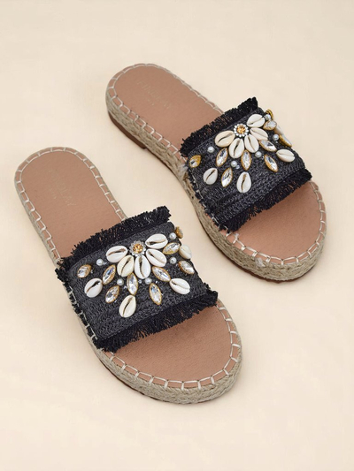 Dámské sandály Royalfashion Helena Decor černé espadrilky s mušlemi