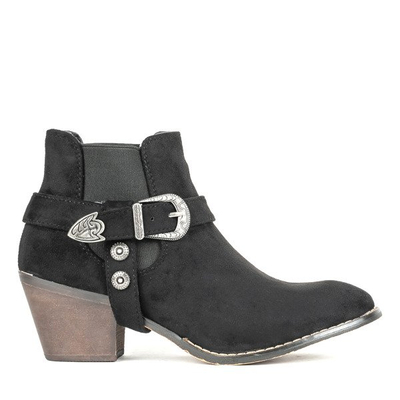 Czarne botki na niskim słupku a'la kowbojki Asiene - Obuwie