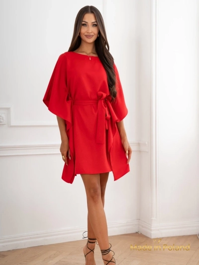 Elegantní červené šaty Athena s dlouhým rukávem