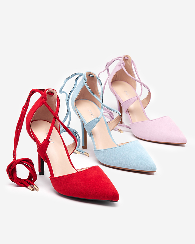 OUTLET Světle růžové dámské vysoké podpatky se zavazováním u kotníku Azunis - Obuv