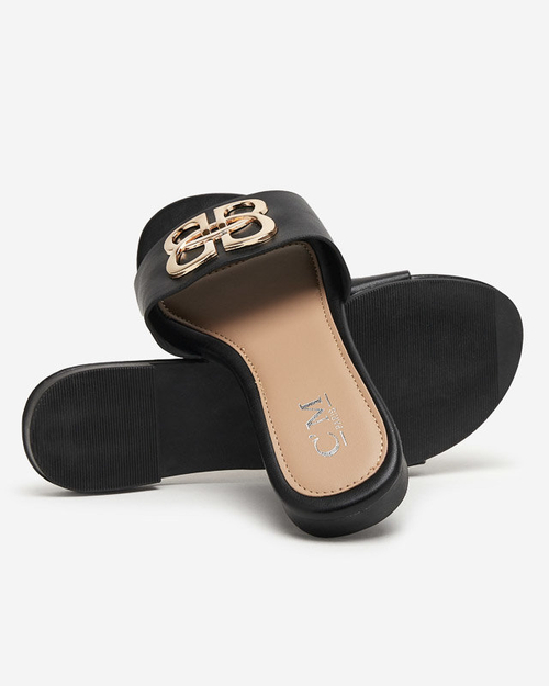 Чорні жіночі шльопанці з декором Lenera