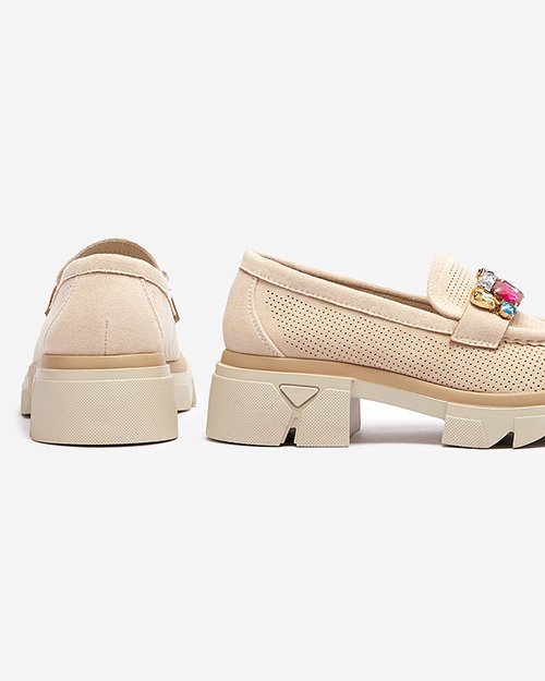 Бежеві ажурні жіночі мокасини з декором Bokkso- Footwear