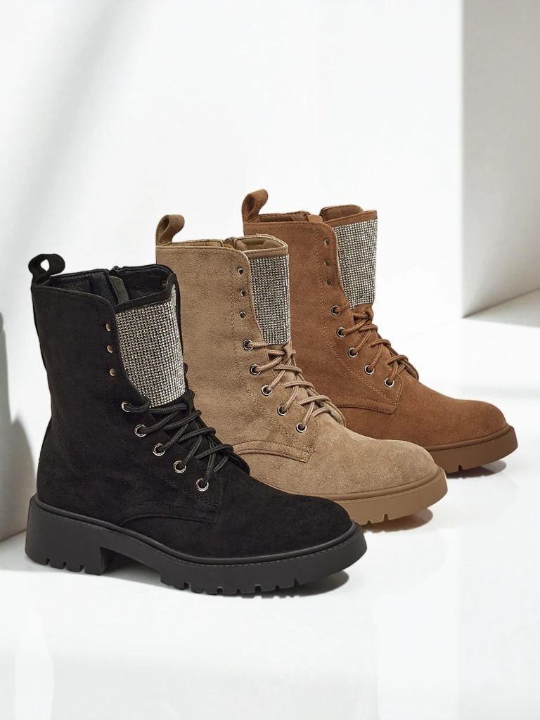 Eko semišové šněrovací dámské kotníkové boty Ferlyne