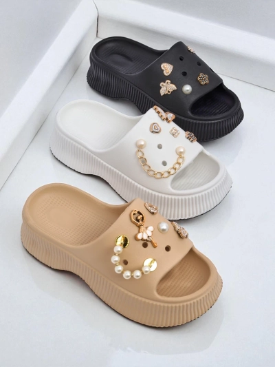 Royalfashion Dámské gumové sandály s ozdobami Slash Glam